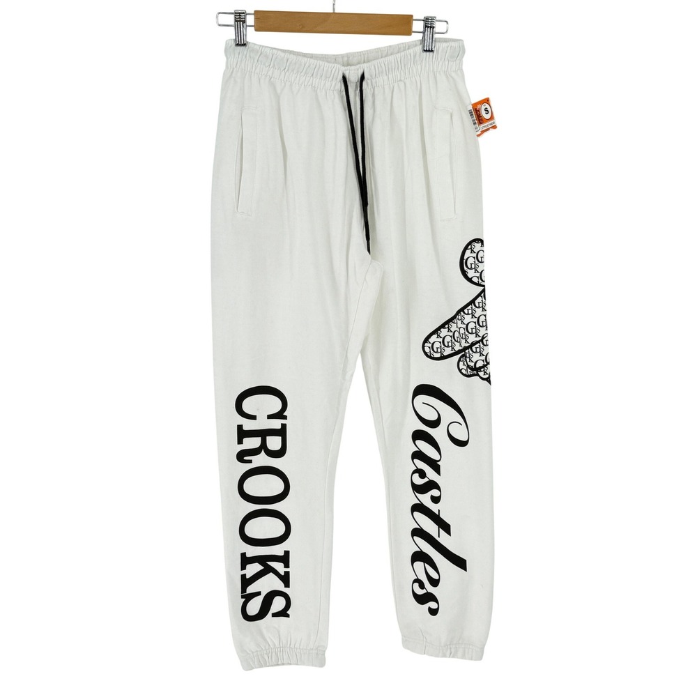 Crooks & Castles Mens Small‎ White Graphic Logo Jogger Sweatpants Streetwear S
